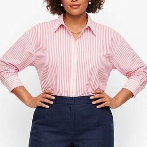 Talbots Pink Striped 100% Cotton‎ Button Down Shirt XL Plus Preppy Classic